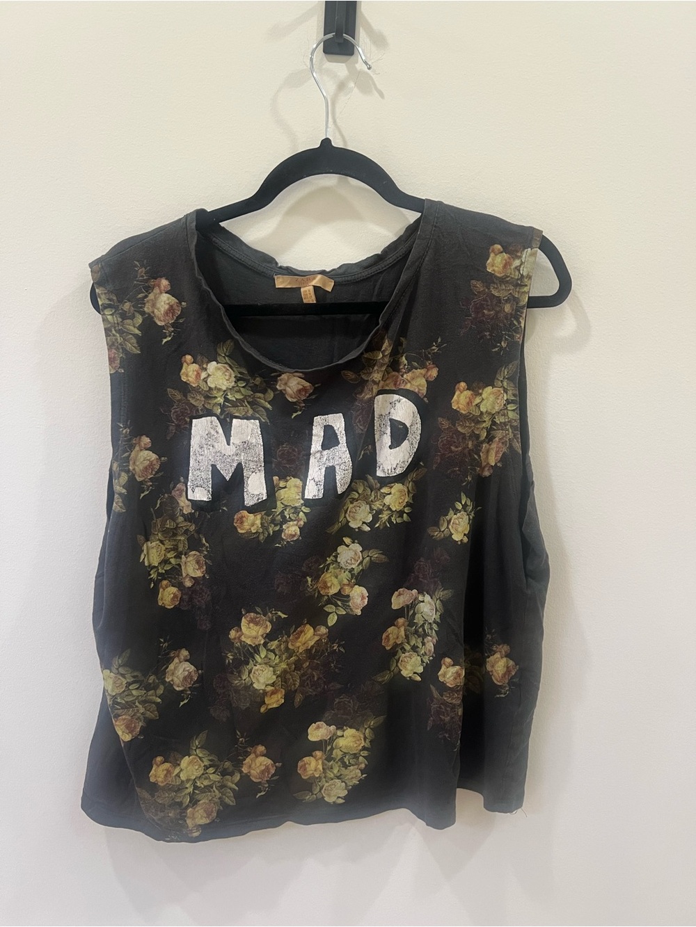 Zara Black Floral 'MAD' Sleeveless Tank